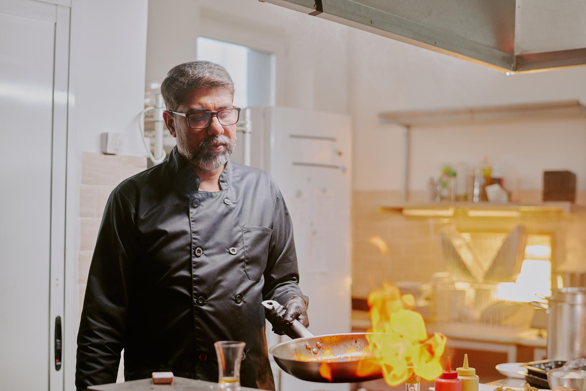 Local chef in studio kitchen