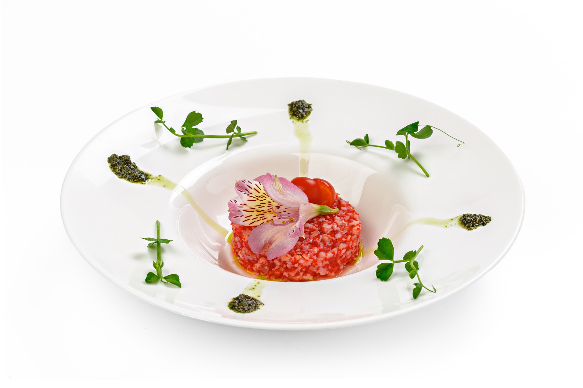 Plated dish with modern garnish